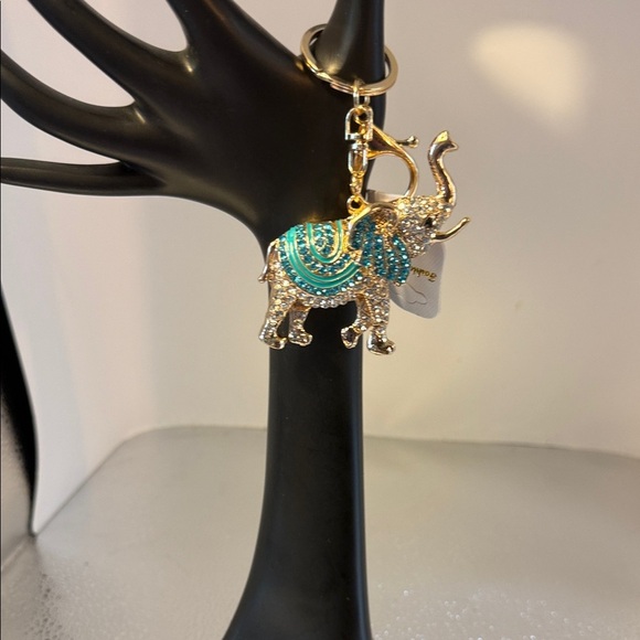 Gold and Teal Elephant Keychain - Picture 1 of 5